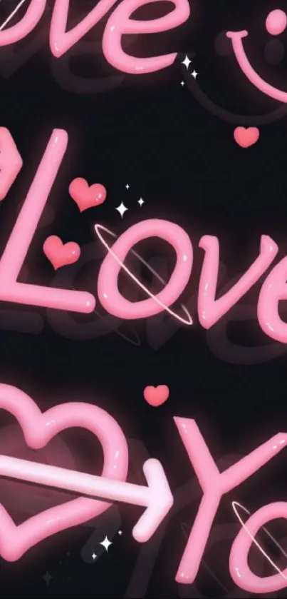 Neon pink love and hearts mobile wallpaper