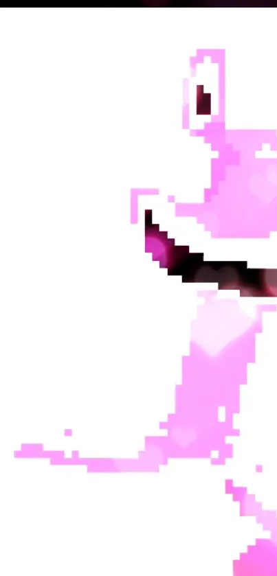 Neon pink pixelated creature on white background.