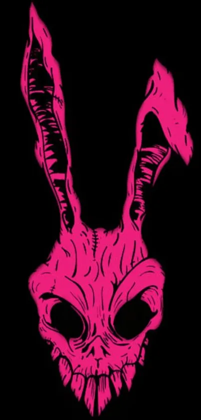 Neon pink skull bunny on black background wallpaper.