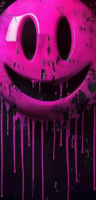 Neon pink smiley face with dripping paint effect.