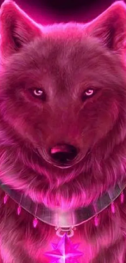 Neon pink wolf with glowing elements on a digital wallpaper.