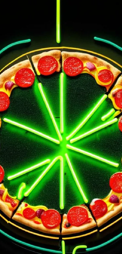 Colorful neon pizza art with vibrant design.