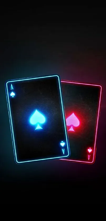 Neon spades playing cards on black background.