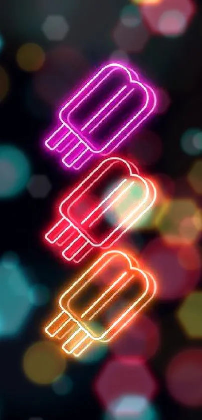 Colorful neon popsicle design on dark wallpaper.