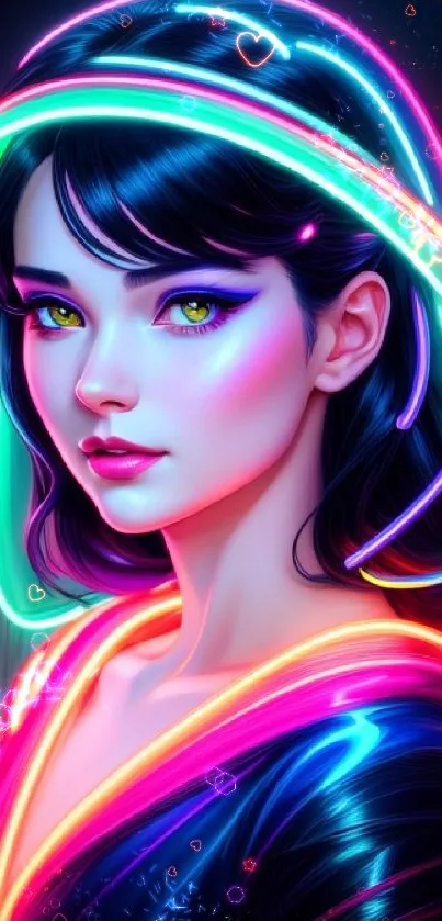 Colorful neon portrait art with vibrant glow and futuristic aesthetic.