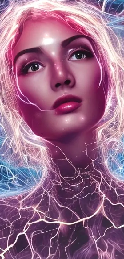 Fantasy neon digital portrait in vibrant purple.