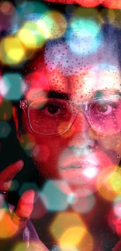 Mobile wallpaper of a neon-lit portrait with vibrant red and blue hues.