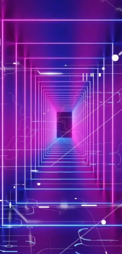 Neon purple futuristic tunnel with glowing geometric design.