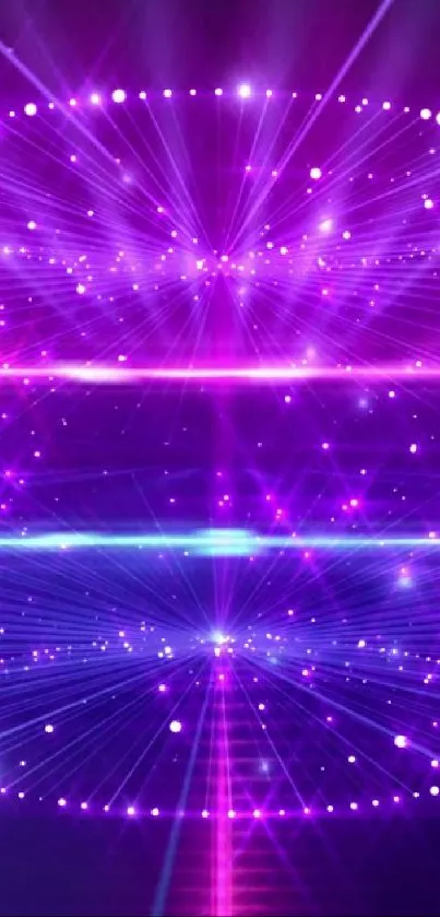 Neon purple light wallpaper with cosmic reflections and geometric patterns.