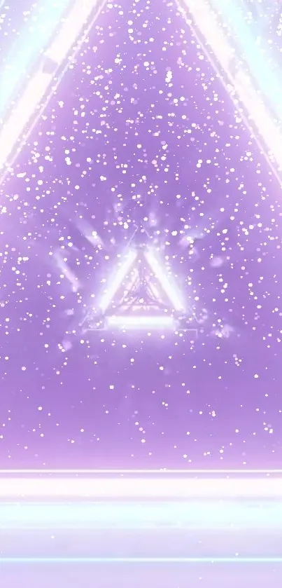 Neon purple triangle with sparkles on a mobile wallpaper.