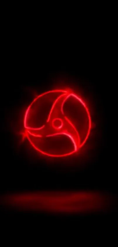 Neon red symbol glowing on dark background