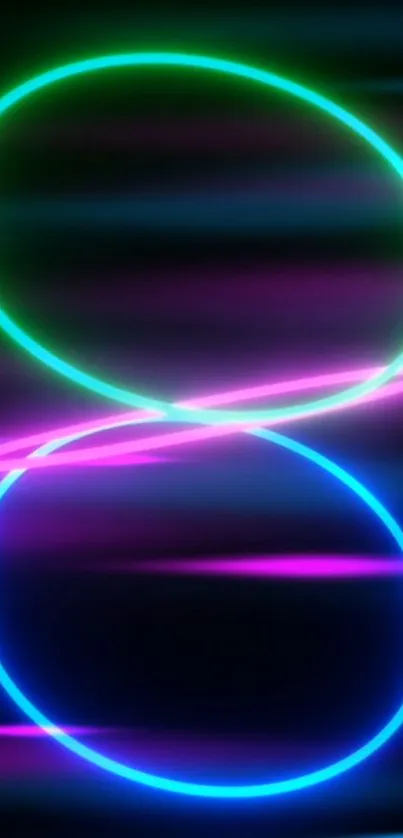 Abstract neon rings in vibrant colors on a dark background.