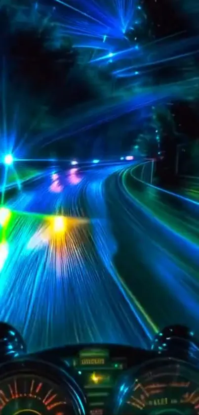 Dynamic neon road with vibrant light trails