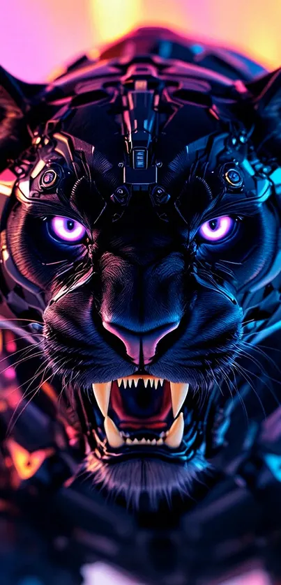 Neon Robot Panther Roars Live Wallpaper