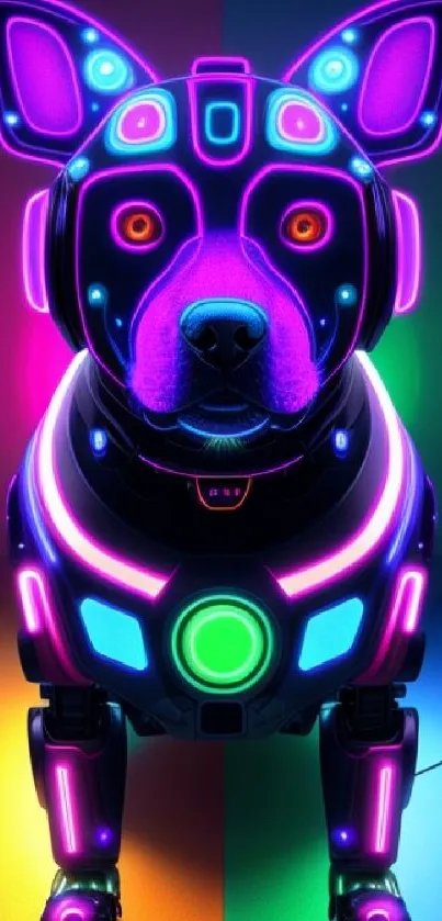 Neon-themed wallpaper featuring a futuristic robotic dog.