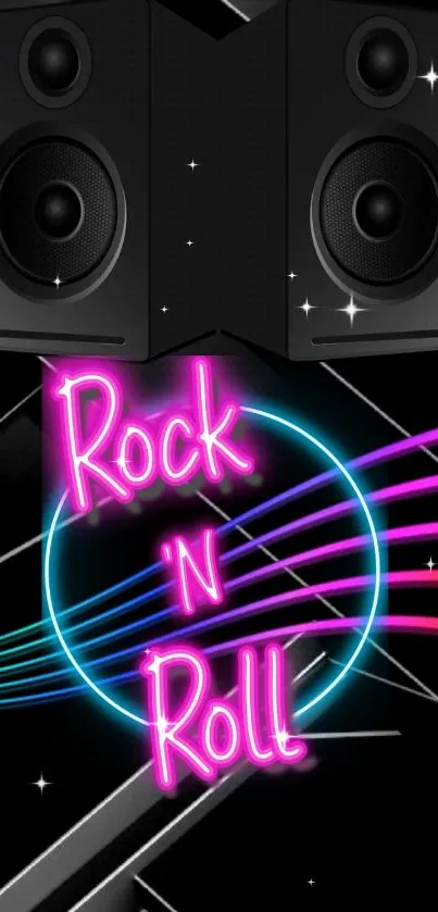 Neon rock 'n' roll mobile wallpaper with vibrant speaker design and bright colors.