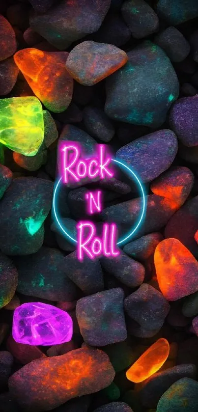 Neon-lit rocks with 'Rock 'N Roll' text.