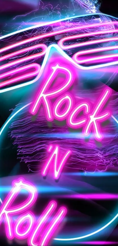 Neon Rock 'N Roll mobile wallpaper with pink and blue glow.