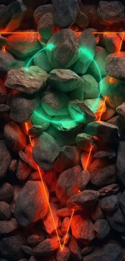 Neon rock art wallpaper with glowing colors on textured stones.