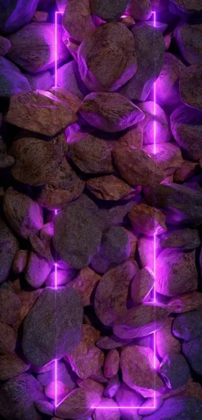 Purple neon glow over stones in mobile wallpaper.