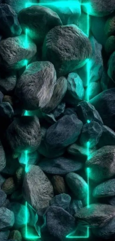 Futuristic neon turquoise rock texture wallpaper.