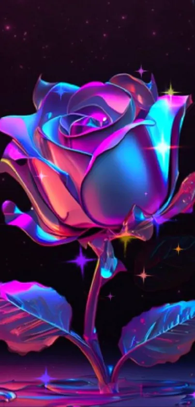 Futuristic neon rose with vibrant colors.