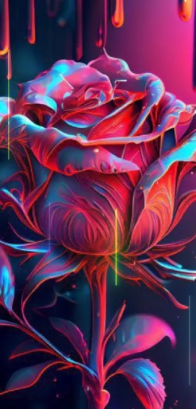 Neon rose wallpaper with vibrant colors and 3D effects.