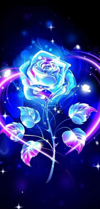 Neon blue and pink rose digital art wallpaper.