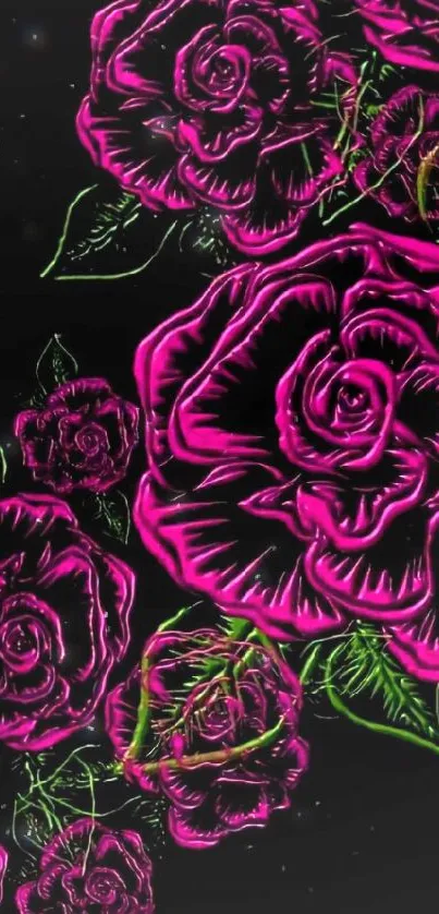 Neon pink roses on dark mobile wallpaper.