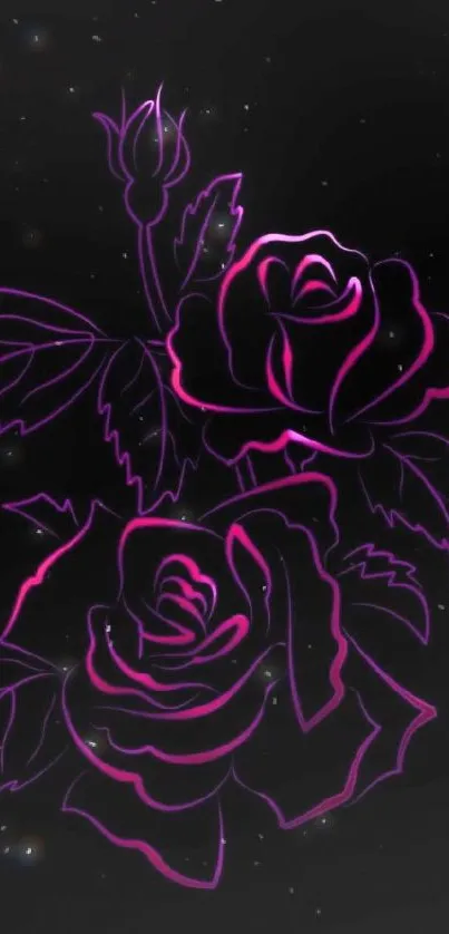 Neon rose floral design on black background.