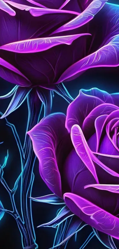 Neon purple roses with a glowing effect.