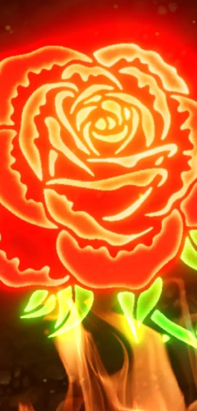 Neon rose with glowing accents on dark background.