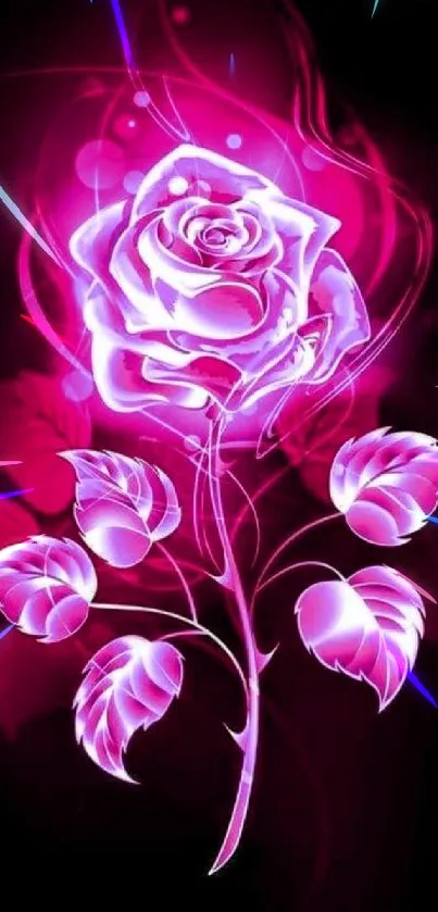 Vibrant neon rose glowing against a dark background wallpaper.