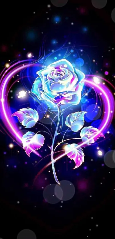 Neon rose heart wallpaper with glowing colors.