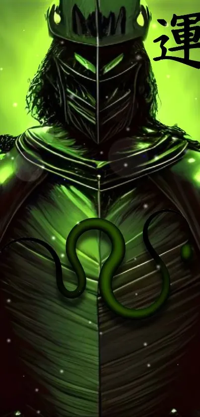 Neon green samurai warrior mobile wallpaper with artistic flair.