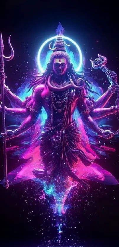 Digital art of Lord Shiva in neon hues