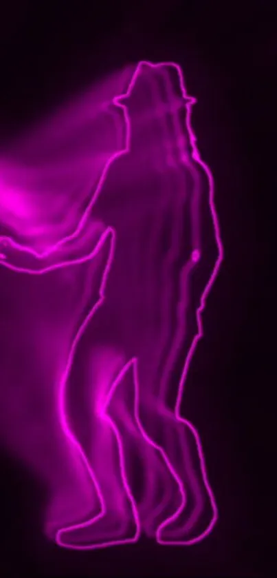 Glowing neon silhouette in magenta on a dark background.