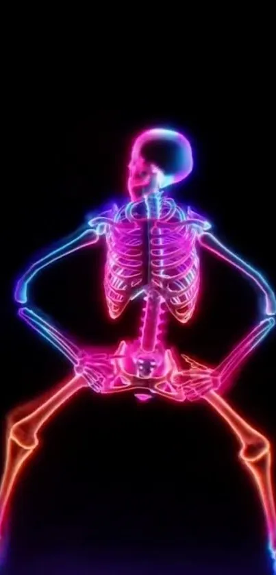 Neon skeleton wallpaper with vibrant colors on a black background.