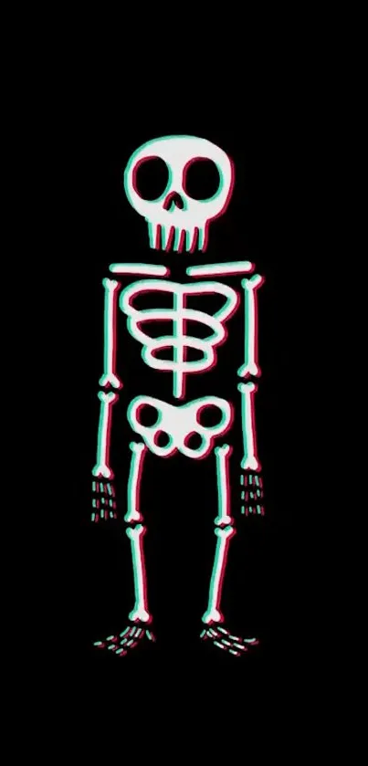 Neon skeleton art set against a solid black background, creating a Gothic vibe.