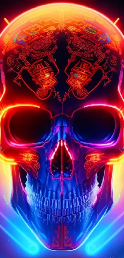 Colorful neon skull art on a mobile wallpaper