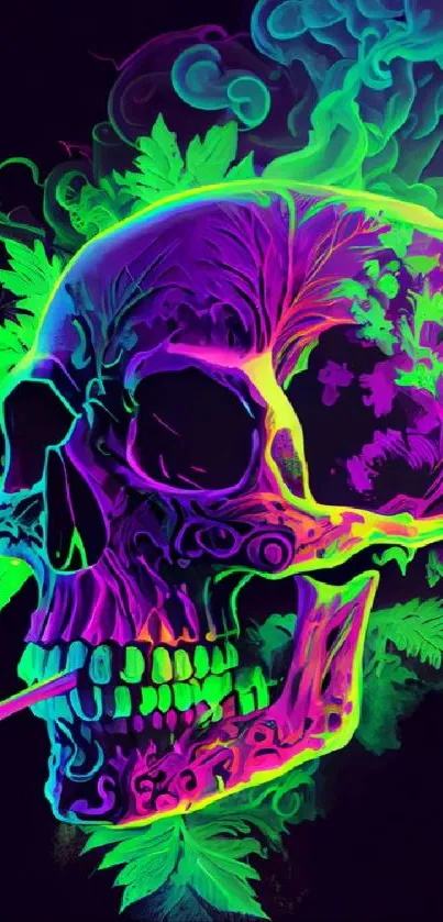 Neon skull with vibrant colors and psychedelic design.