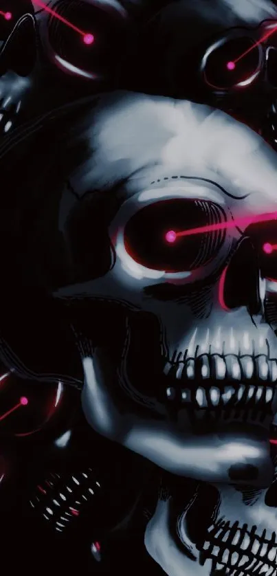 Neon-lit skulls mobile wallpaper with dark and edgy design.