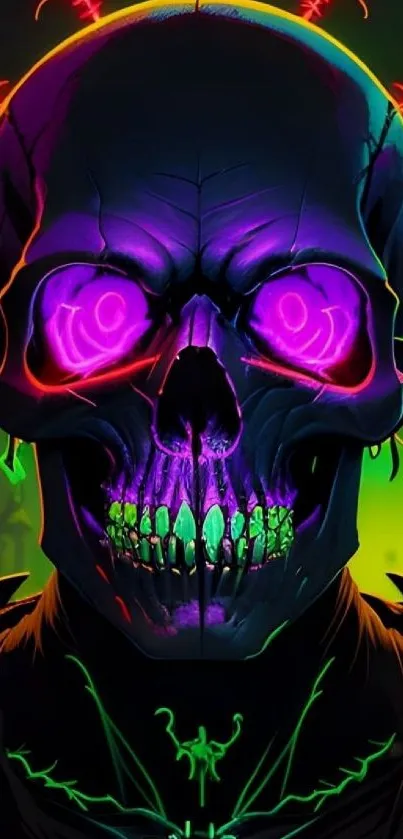 Bright neon skull with glowing details.