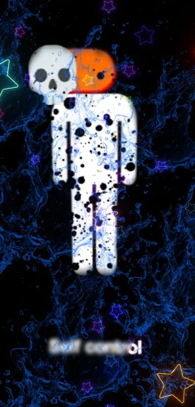 Neon skull mobile wallpaper with stars.