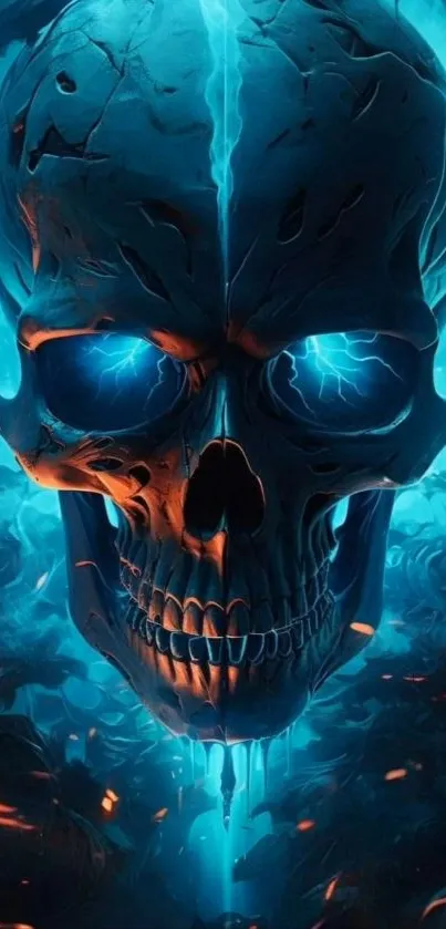 Neon skull fantasy art with electric blue hues.