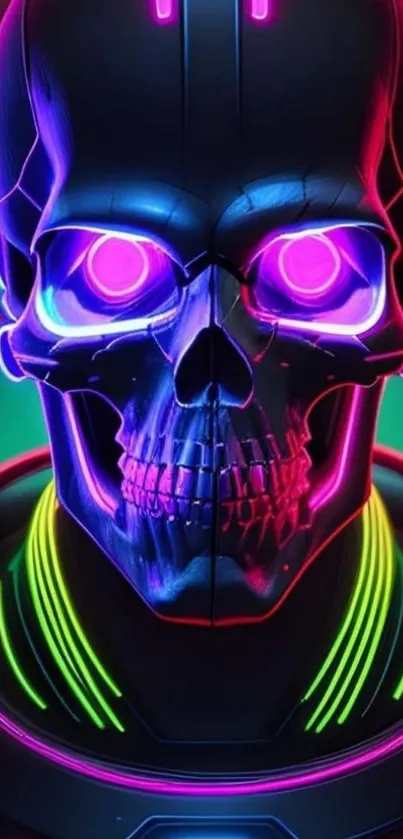 Futuristic neon skull with vibrant colors.