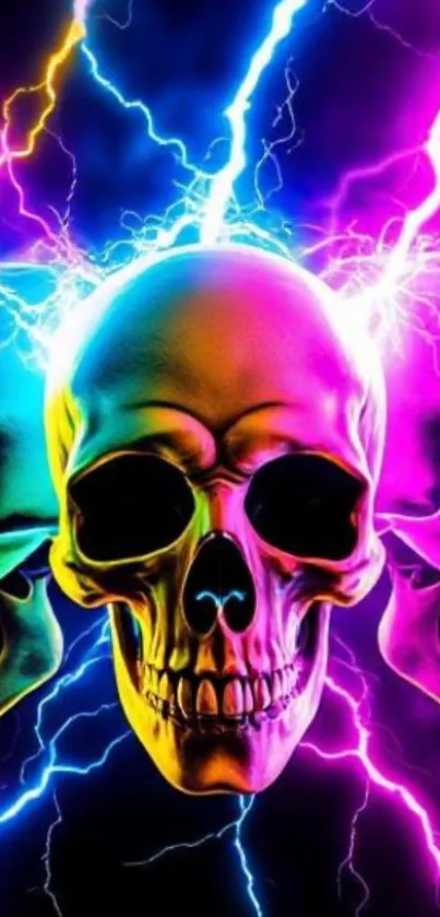 Neon skull with vibrant lightning bolts.