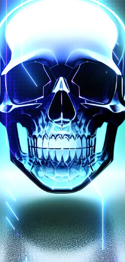 Futuristic neon skull wallpaper with cyan glow.