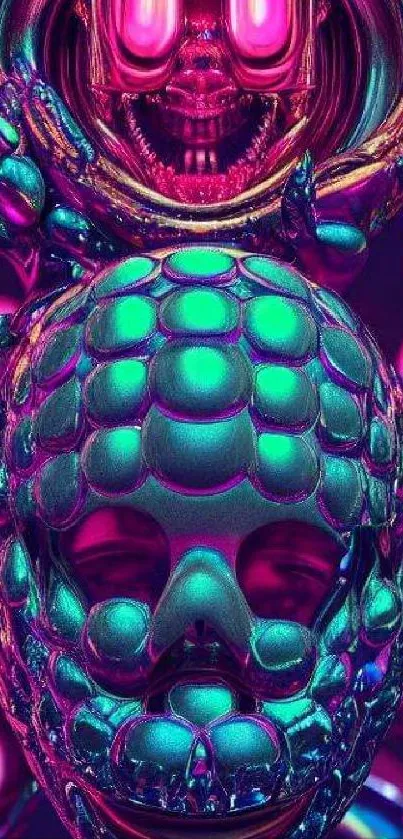 Futuristic neon skull wallpaper with vibrant colors.