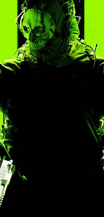 Neon green soldier with skull mask mobile wallpaper.